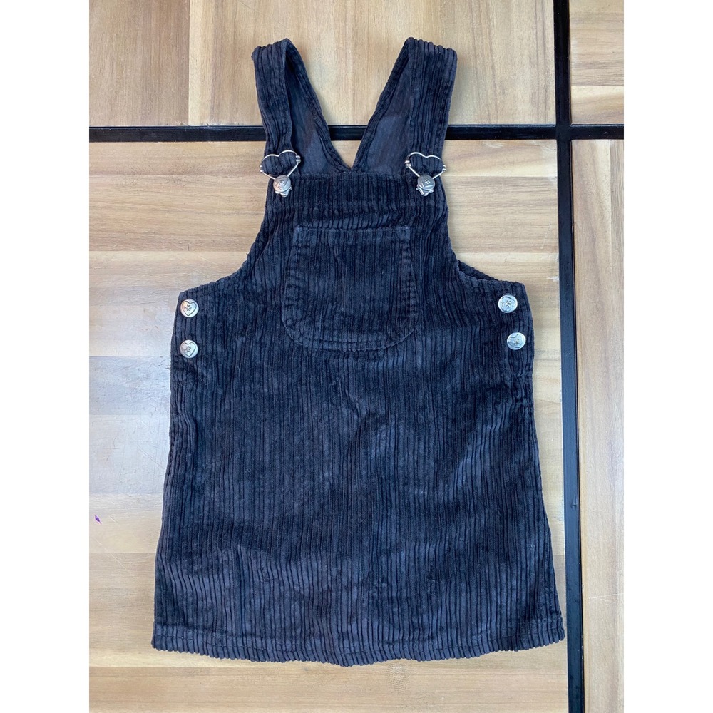 Kids Corduroy Jumper Dress Silver Heart Buckle Buttons‎ Black Size 5